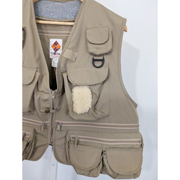 Vintage 80s Vest Tan Fly Fishing Hunting Pockets Men's Size XL Columbia - Picture 4 of 10